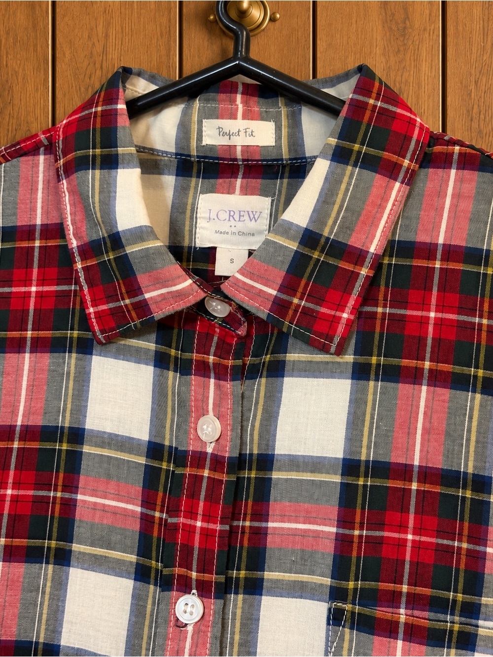 J.Crew Perfect Fit Tartan Plaid Button Down Shirt Red Navy Holiday Size S